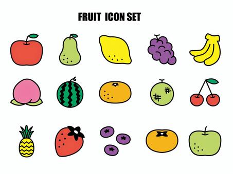 果物のアイコンセット、カラー 果物,食べ物,フルーツ,林檎,洋ナシ,ラフランス,レモン,ブドウ,バナナ,桃のイラスト素材