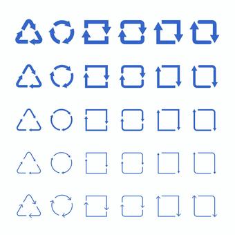 循環矢印01_青 リサイクル,リサイクルマーク,矢印,循環,四角,三角,丸,円,サイクル,白背景のイラスト素材