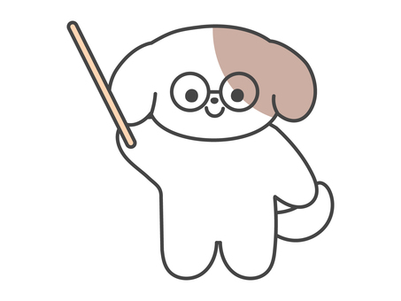 レクチャーをする垂れ耳の犬のキャラクター 犬,動物,メガネ,先生,指示棒,全身,キャラクター,かわいい,レクチャー,講師のイラスト素材
