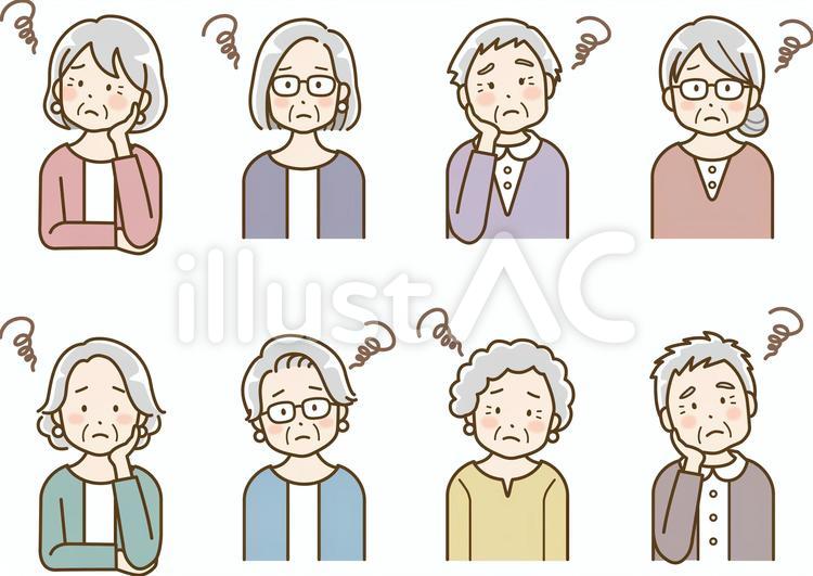 いろいろなおばあちゃんの困った顔 おばあさん,おばあちゃん,祖母のイラスト素材