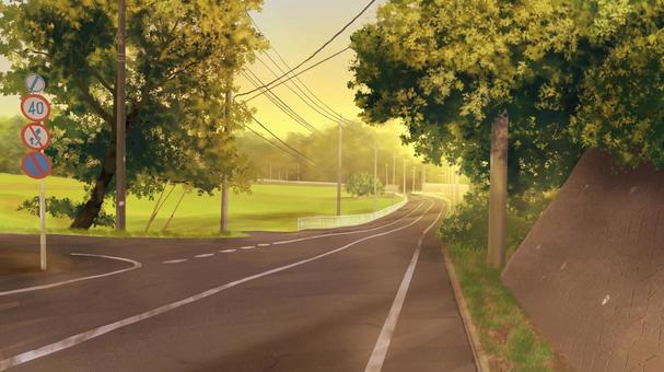 ノスタルジックな田舎道 背景イラスト ノスタルジックな田舎道 背景イラスト 道路,田舎,道,車道,のどか,閑散,リアル,景色,風景,背景のイラスト素材