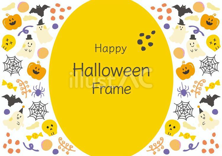 ハロウィーンの可愛い手描きフレーム ハロウィン,フレーム,おばけのイラスト素材