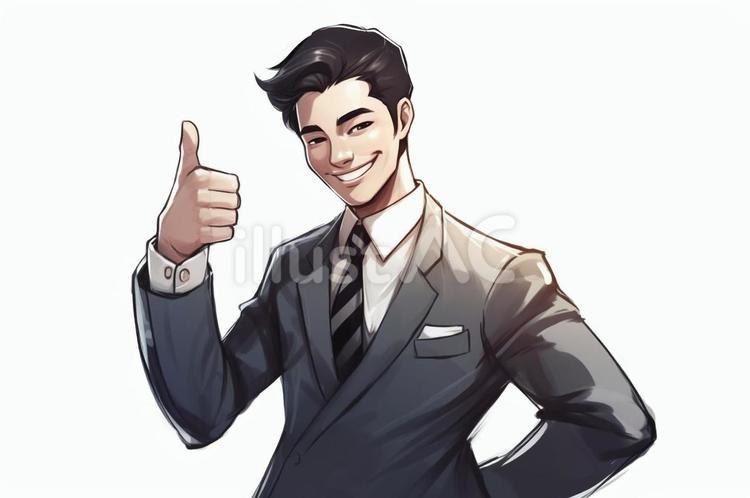 グッドポーズで笑顔の男性ビジネスマン グッド,いいね,親指のイラスト素材