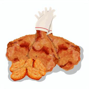 チキンとナゲットのイラスト。 チキン,ナゲット,揚げ物,食べ物,クリスマスのイラスト素材