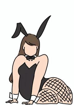 地べたに座るぽっちゃりバニー　カラー ぽっちゃり,バニーガール,全身,網タイツ,女性,コスプレ,カラーのイラスト素材