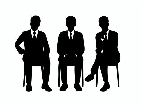 ビジネスシルエット椅子に座る3人の男性 ビジネスシルエット椅子に座る3人の男性 ビジネス,シルエット,ビジネスマン,サラリーマン,スーツ,男性,椅子,座る,オフィス,会議のイラスト素材