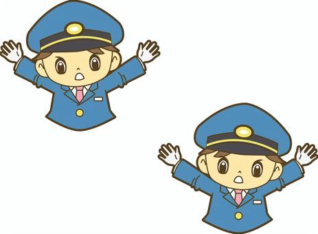 制止する鉄道員