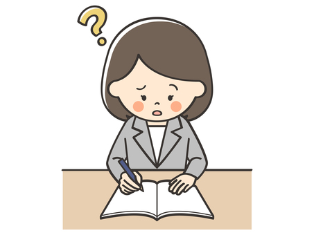 わからない問題があるスーツの女性 勉強,学習,学ぶ,先生,講師,教師,悩む,困る,考える,わからないのイラスト素材