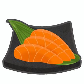 刺身　サーモン ポップ,手描き,シンプル,陶器,皿,刺身,笹,おつまみ,魚,新鮮のイラスト素材