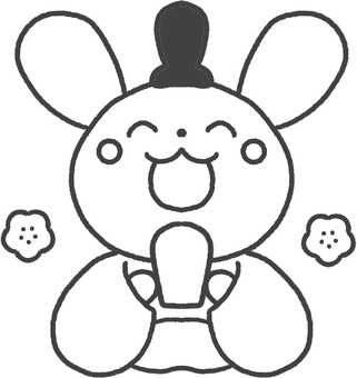 うさぎのお内裏様のかわいいイラストの線画 お内裏様,おだいりさま,ひな祭り,うさぎ,かわいい,線画,白黒,笑顔,動物,手描きのイラスト素材