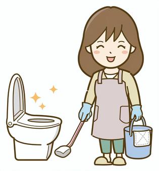 トイレ掃除をする女性_25 掃除,女性,大掃除,トイレ掃除,トイレ清掃,清掃,家事,片付け,エプロン,ぞうきんのイラスト素材