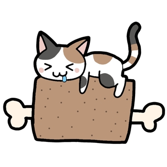 三毛猫と骨つき肉 三毛猫,三毛,猫,動物,骨つき肉,肉のイラスト素材