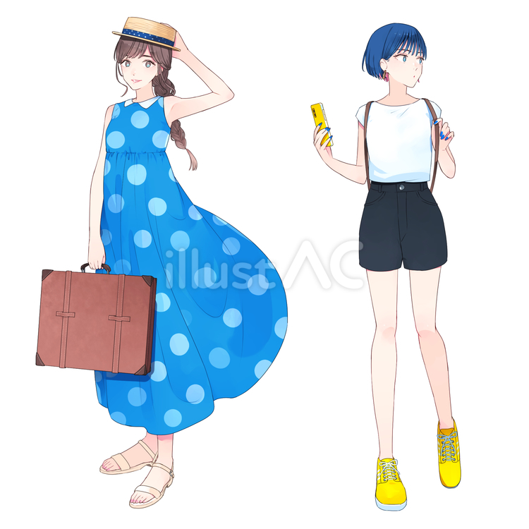 夏のお出かけ 人物,女性,女の子のイラスト素材