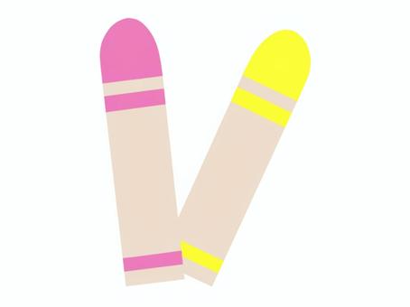 クレヨン２本のイラスト：ピンクと黄色 クレヨン,セット,文房具,黄色,ピンク,文具,筆記具,道具,学校,画材のイラスト素材