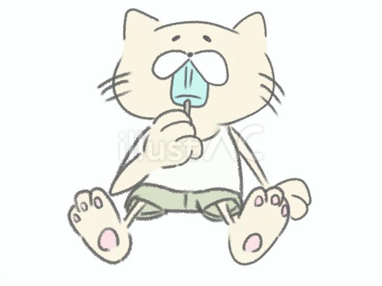 棒アイスを食べる猫 猫,アイス,夏のイラスト素材