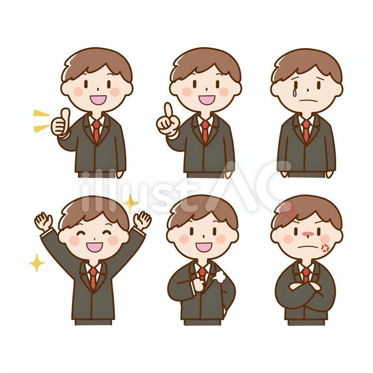 いろんな表情のスーツの男性 グッド,良い,サムズアップのイラスト素材