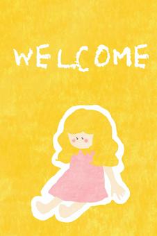 WELCOME かわいい,welcome,ようこそ,歓迎,女の子,女,女性,人,こども,金髪のイラスト素材