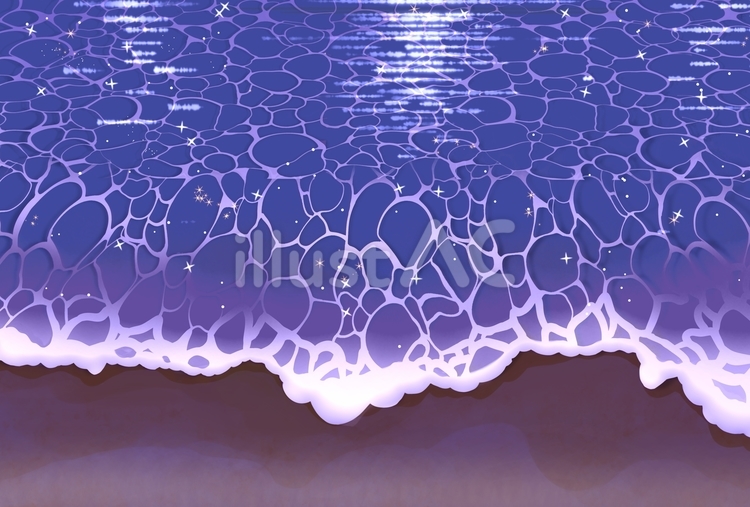 夏の夜の海★月夜照らす波打ち際の風景背景 夏,海,波のイラスト素材