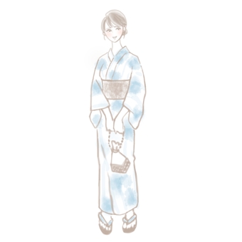 浴衣の大人女子　全身シンプル 浴衣,和服,和風,日本,女性,若い,美人,綺麗,かわいい,おしゃれのイラスト素材
