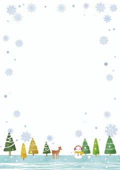 冬景色のフレーム（縦） 雪,雪だるま,クリスマスのイラスト素材