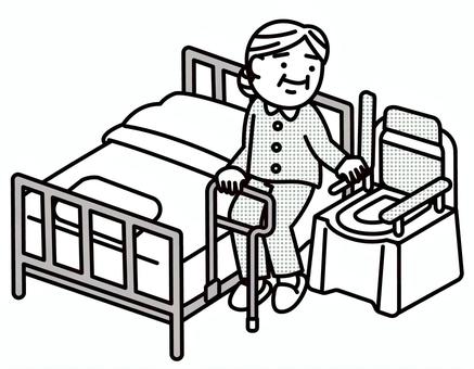 ポータブルトイレ移乗 ポータブルトイレ移乗 医療,介護,女性,ベッド,ポータブルトイレ,移乗のイラスト素材