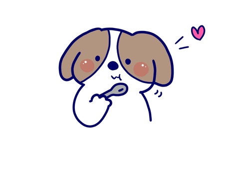 スプーンを使ってごはんを食べるキャバリア 犬,キャバリア,スプーン,食べる,噛む,美味しい,ハート,家庭犬,小型犬,中型犬のイラスト素材