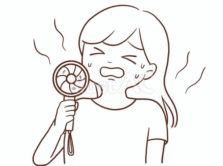 ハンディファンをもつ女性(色なし湯気) 女性,女の子,若いのイラスト素材