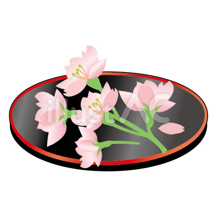 お盆に桜の枝 風流,桜,春のイラスト素材
