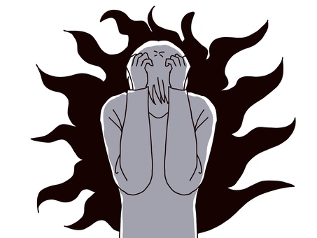 負のオーラをまとう男性 ネガティブ,マイナス,感情,男性,オーラ,落ち込む,人間関係,対人関係,孤独,不信のイラスト素材