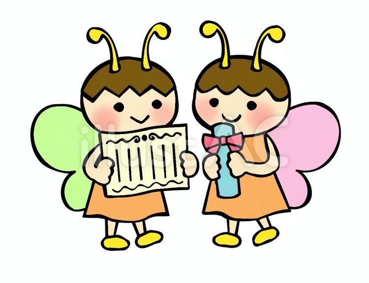 ちょうちょの卒業式２（カラー） 妖精,卒業式,卒業証書のイラスト素材