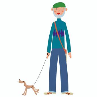 クリエーター 男性,犬,散歩,ひげ,帽子,メガネのイラスト素材