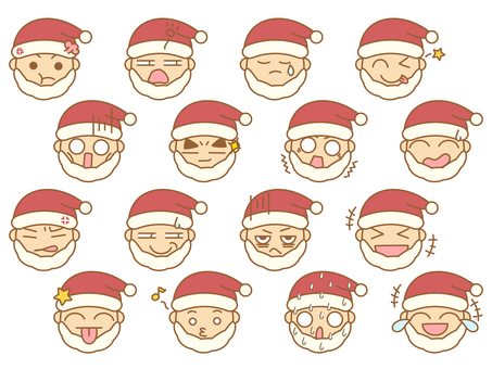 可愛いサンタ顔文字セット　4 顔文字,サンタ,サンタクロース,セット,クリスマス,絵文字,オノマトペ,ワンポイント,顔,感情のイラスト素材