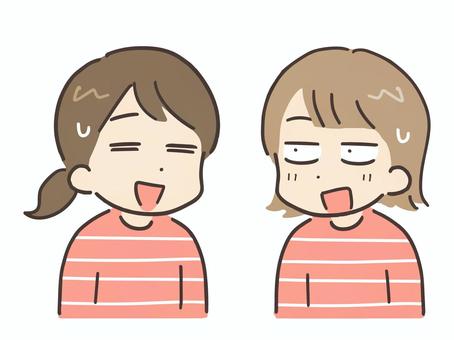 服がかぶって気まずそうな二人の女性 服がかぶって気まずそうな二人の女性 ファッション,服,服装,ボーダー,同じ,一緒,かぶる,女性,人物,人のイラスト素材