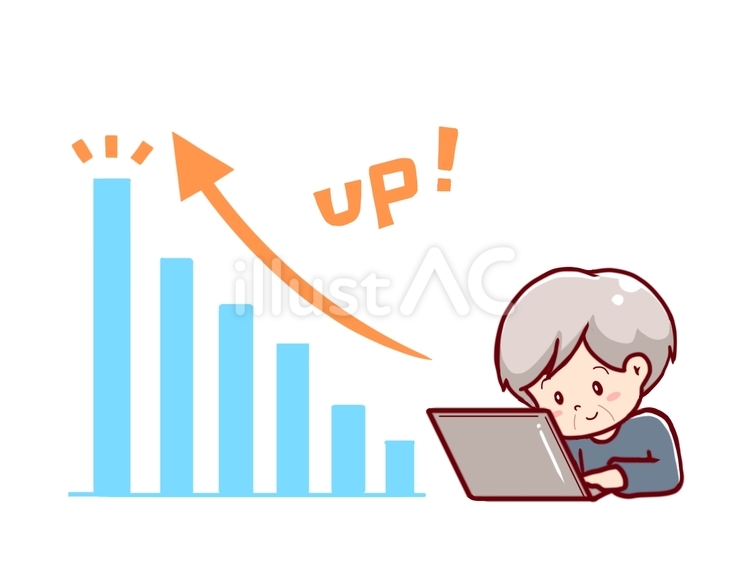 クラブが上がるのを確認する男性 パソコン,ノートパソコン,グラフのイラスト素材