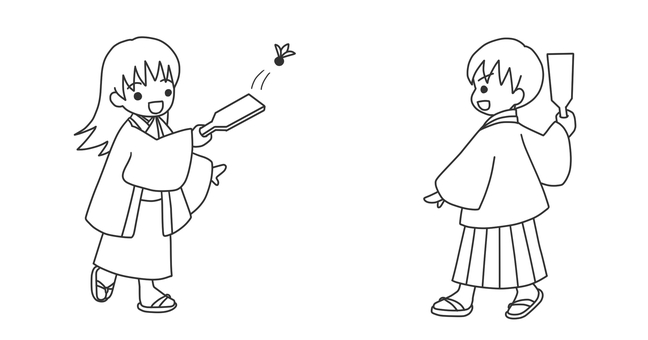 羽根つき　線画 お正月,人物,羽根つき,正月,遊び,線画のイラスト素材