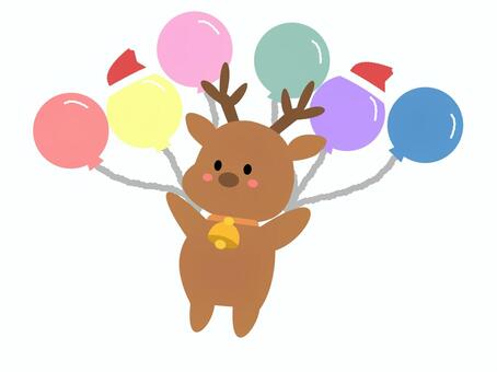 トナカイ④風船プカプカ トナカイ,クリスマス,風船,赤,黄色,ピンク,緑,紫,青,飛ぶのイラスト素材