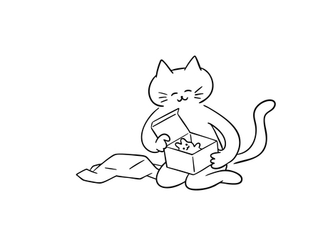 プレゼントを開ける猫(モノクロ) プレゼントを開ける猫(モノクロ) 猫,プレゼント,開封,贈り物,クリスマスプレゼント,誕生日プレゼント,記念日,おもちゃ,人形,フィギュアのイラスト素材