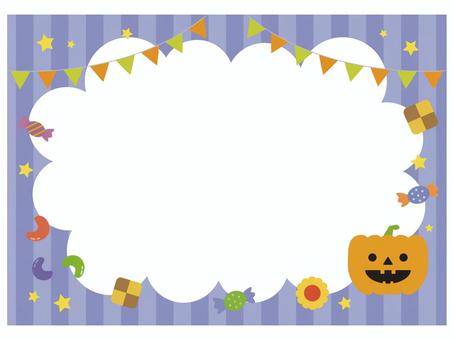 ハロウィンお菓子の楽しいもくもくフレーム ハロウィン,お菓子,フレーム,枠,紫,クッキー,あめ,ゼリービーンズ,かぼちゃ,お化けカボチャのイラスト素材