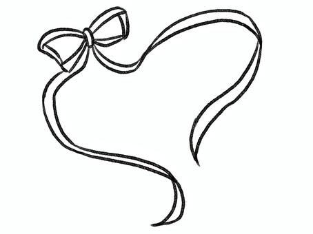 リボンフレーム線画 ハート,リボン,フレーム,枠,手描き,背景透過,シンプル,バレンタイン,愛,素材のイラスト素材