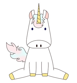 ぺたんと座るユニコーン ユニコーン,馬,白,角,ファンタジー,神聖,幻獣,幸運,シンボル,架空のイラスト素材