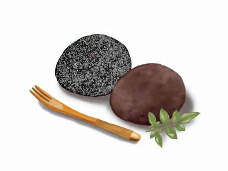 おはぎC（皿なし） おはぎ,小豆,粒あん,胡麻,甘い,ご飯,餅米,ぼたもち,あんころ餅,餡子のイラスト素材