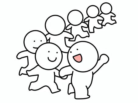 大勢の人を誘導する棒人間 誘導,棒人間,引っ張る,笑顔,リーダー,訓練,ポーズ,歩く,友達,友人のイラスト素材