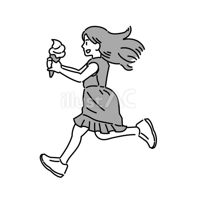 ソフトクリームを持って走る女の子 子ども,女の子,小学生のイラスト素材