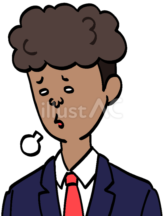 タメ息をつく色黒パーマの男性 人,人物,人間のイラスト素材