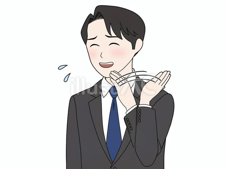 いやいや…と謙遜するスーツの男性 建前,断る,めっそうもないのイラスト素材
