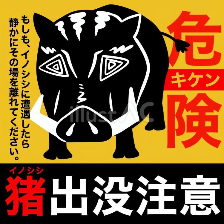 イノシシ出没注意 イノシシ,猪,亥のイラスト素材