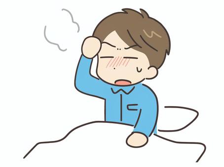熱があるパジャマの若い男性 男性,体調不良,風邪,病気,人物,20代,人,30代,男,1人のイラスト素材
