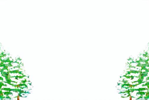 冬のもみの木と雪道のフレームテンプレート もみの木,雪,雪道,道,地面,冬,クリスマス,メリークリスマス,12月,1月のイラスト素材