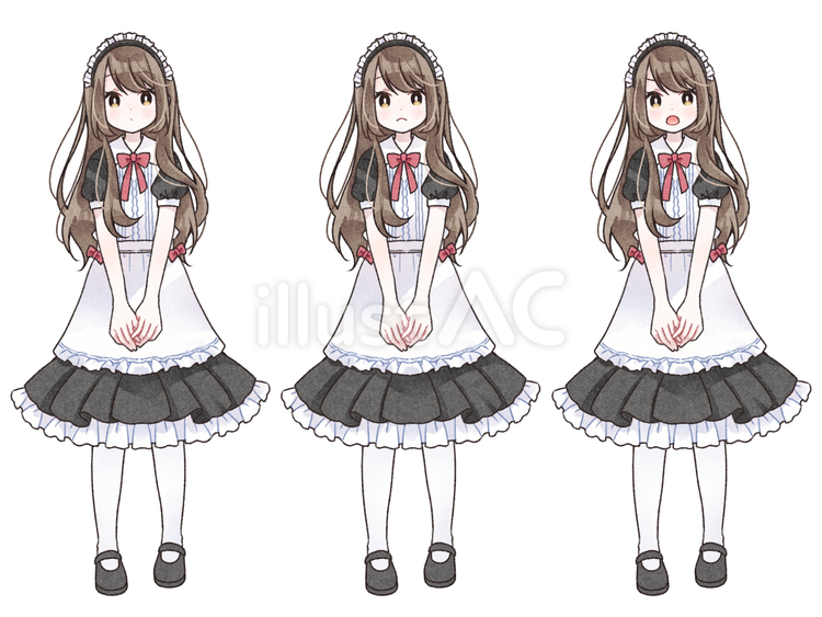シンプルメイドの立ち絵素材3種　2-2 メイド,立ち絵,女の子のイラスト素材