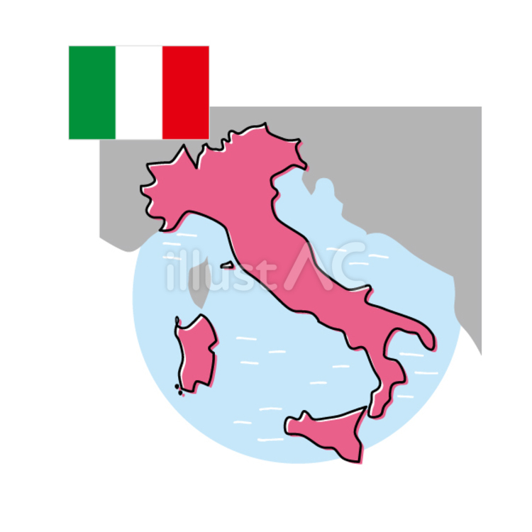 イタリアの地図と国旗 イタリア,地図,国旗のイラスト素材